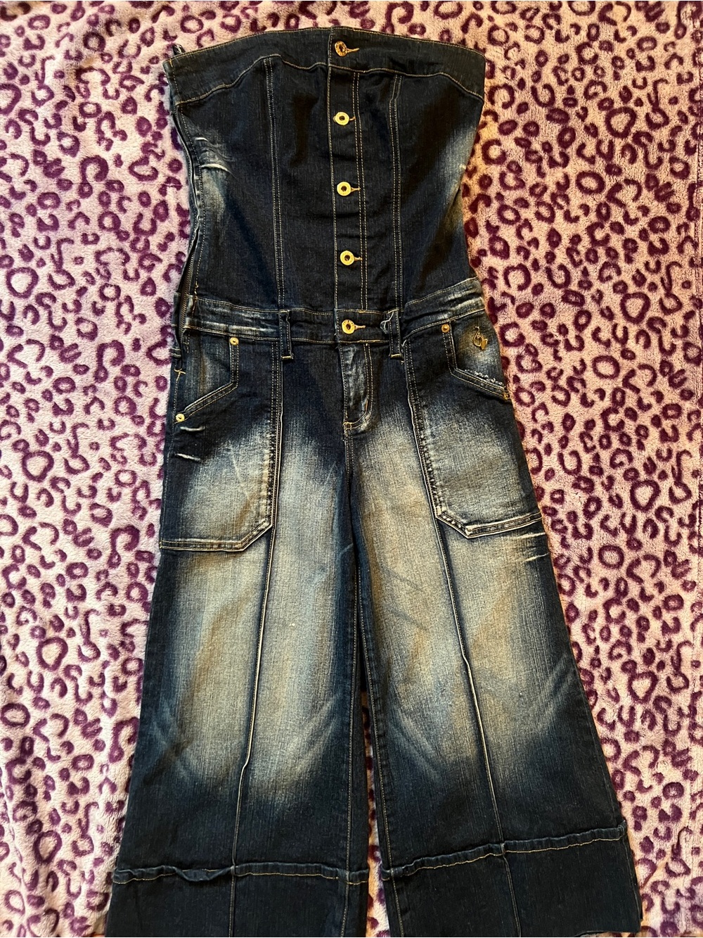 Baby Phat Denim tube top flared Jumpsuit